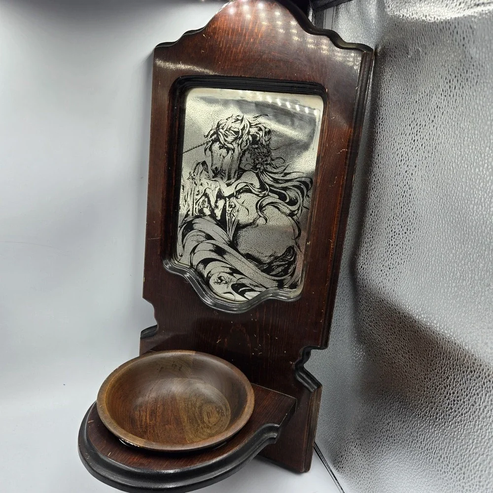 Unicorn Fairy Wooden Mirror Wall Decor Entry Key Drop Unique Vintage Country